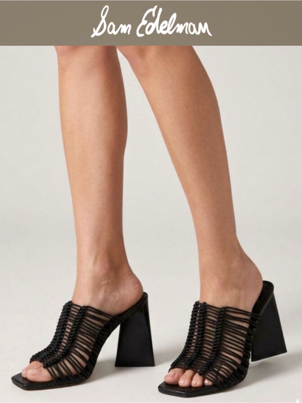 NWT SAM EDELMAN LAURETTE BROWN STRAPPY TRIANGLE HEEL MULE SANDALS SIZE 9 BOHO